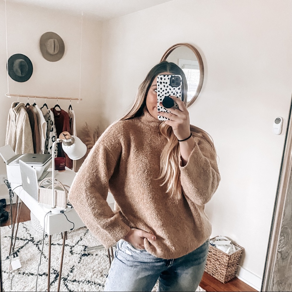 Scoop tan mock neck sweater